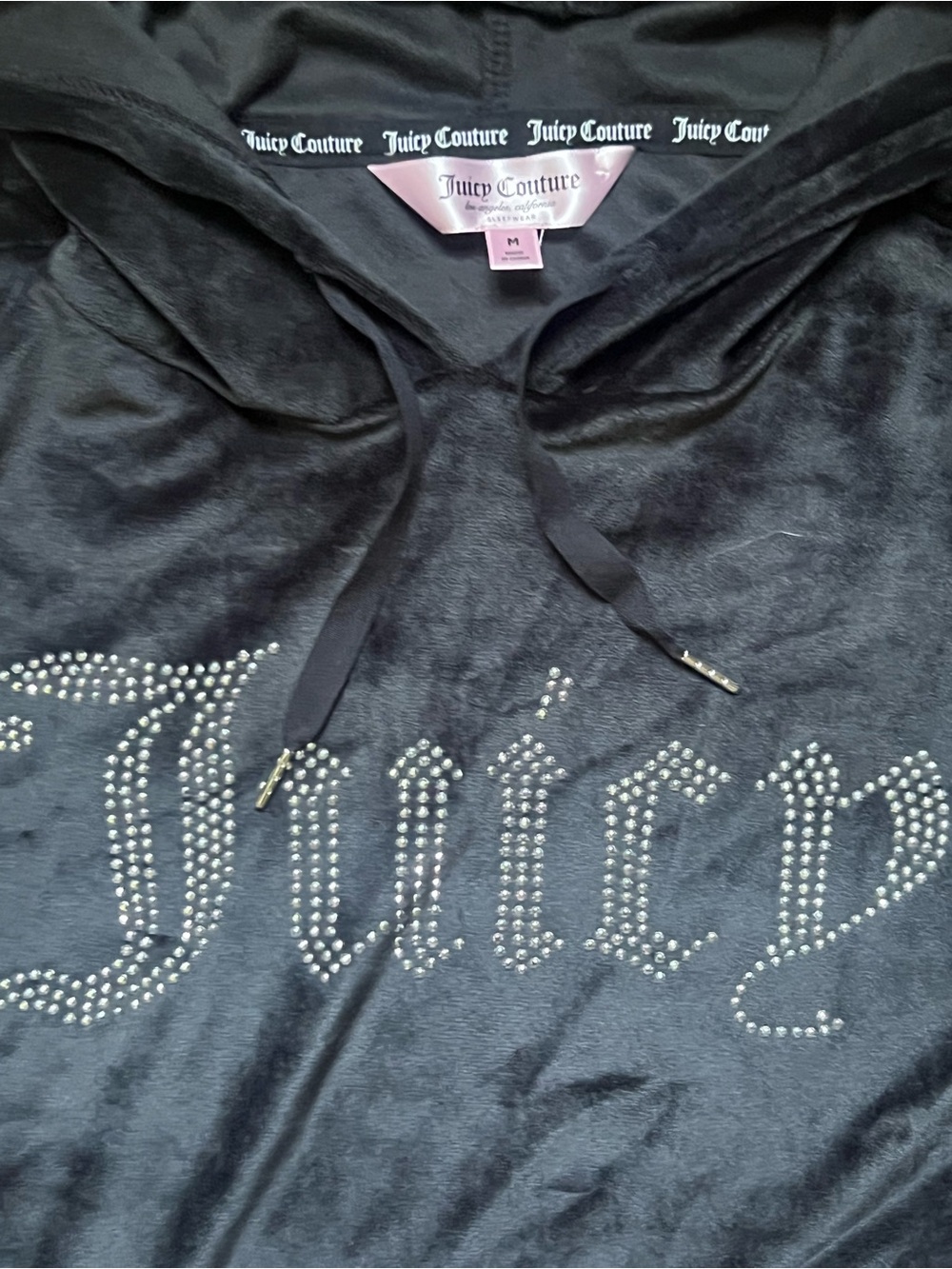 Juicy Couture Black Velour Hooded Sweatshirt with Rhinestone Logo - Picture 2 of 2